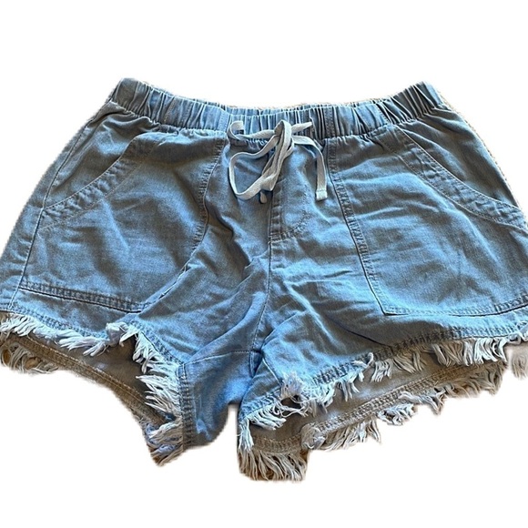 Pants - L drawstring lightweight denim look shirts with pockets and fringe